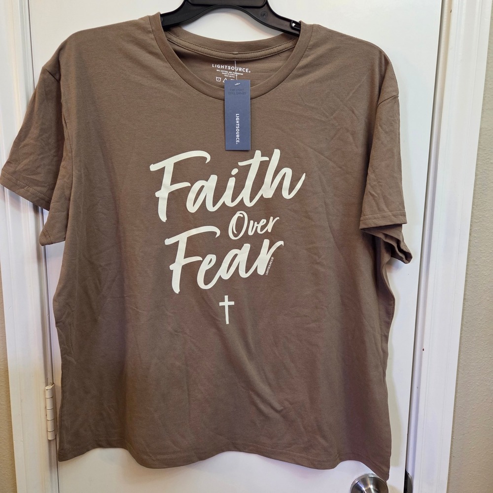LightSource Faith Over Fear Graphic Tee Brown Boxy Fit Unisex Large LSA5375LG